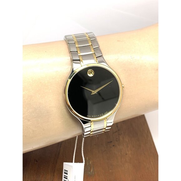 Movado Men's Watch 0607284 Serio Black Dial Swiss Quartz Two Tone Steel 38mm - Picture 11 of 14